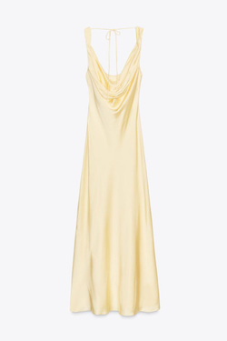 ZARA ДЛИННОЕ АТЛАСНОЕ ПЛАТЬЕ ИЗ КОЛЛЕКЦИИ ZW, ЖЕЛТЫЙ
