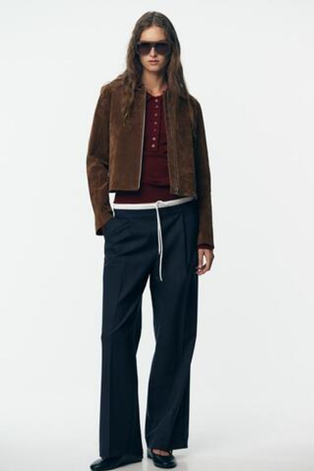 ZARA БРЮКИ С ШИРОКИМ ДВОЙНЫМ ПОЯСОМ, СИНИЙ