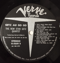 Винтажная виниловая пластинка LP The New Stan Getz Quartet Featuring Astrud Gilberto Getz Au Go Go (USA 1964)