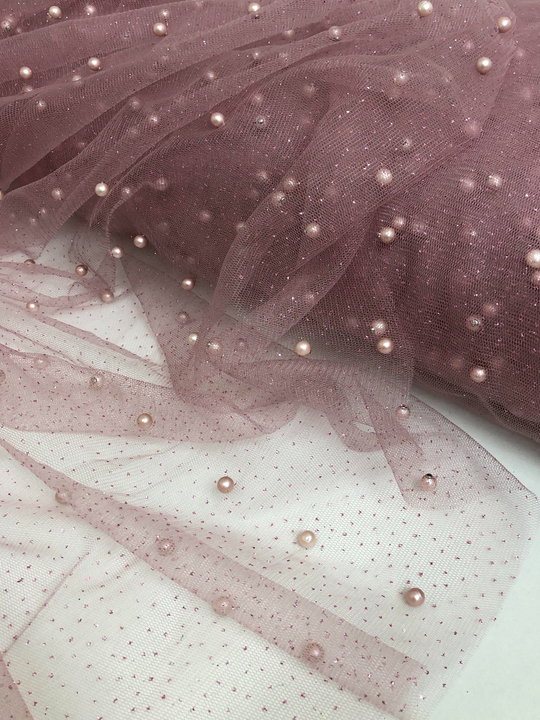 Сетка с бусами пыльная роза, бусы розовые, глиттер розовый С8