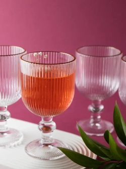 Набор ребристых бокалов вина, 380 мл. 6 шт. с золотой каймой