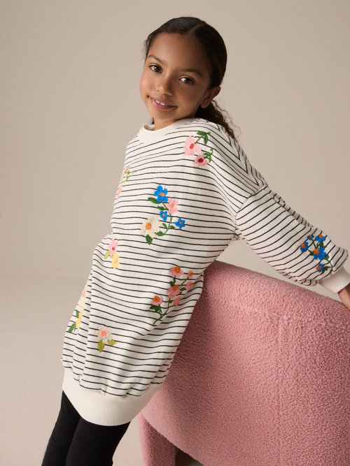 Толстовка удлиненная для девочки Next E57-236, Молочный, Черный