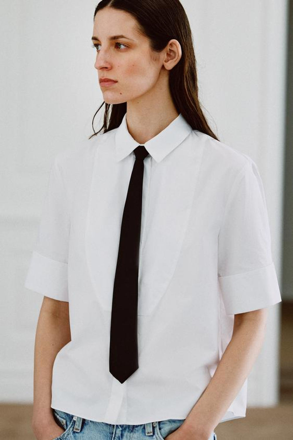 ZARA РУБАШКА С НАГРУДНИКОМ И СЪЕМНЫМ ГАЛСТУКОМ — ZW COLLECTION, БЕЛЫЙ