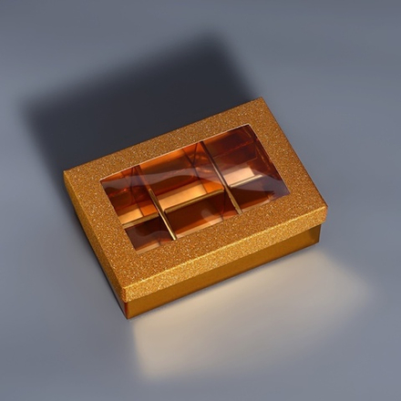 Коробка для 6 конфет золото глиттер, 12×8.5×4 см