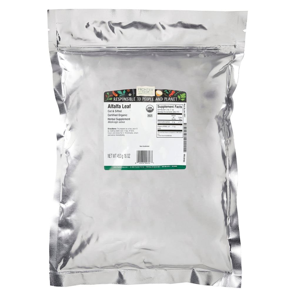 Frontier Co-op, Органические разрезанные и просеянные листья люцерны, 453 г (16 унций)
