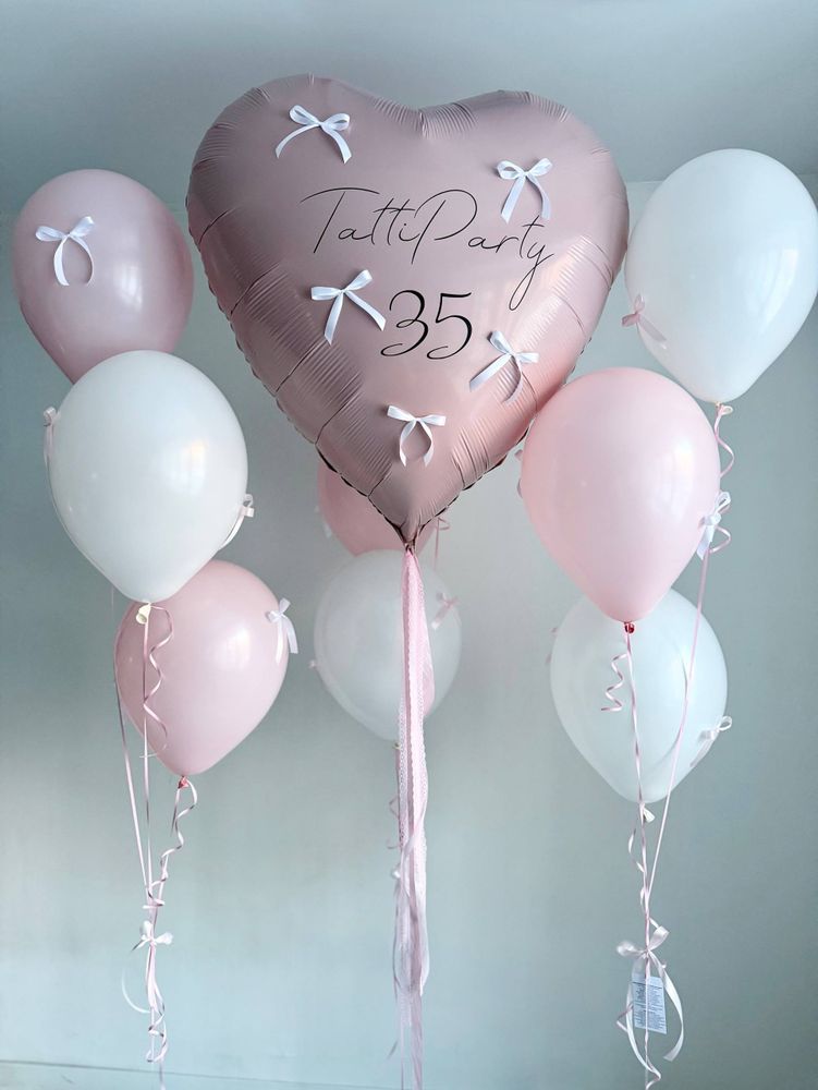 Воздушные гелиевые шарики с доставкой по Хабаровску бантики белый/зефир/розовый №4573