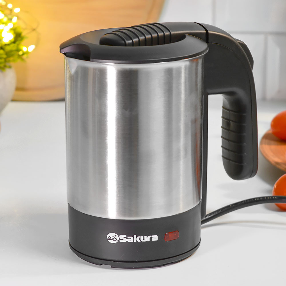 Чайник электрический дорожный 0,5л Sakura SA-2189, нерж с 2 стаканами