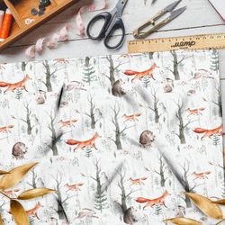 Ткань кулирная гладь лиса со зверьками