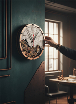 Интерьер в стиле лофт со стимпанк-часами WOODandROOT Automaton Bite 1695 — авторская работа с механикой и возможностью персональной гравировки