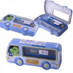 Пенал металлический машина, 2 отделения, Alingar, линейка 15 см, 1 ч/г карандаш, 1 точилка, 1 ластик, 1 меркер, 95 х 210 мм, "Дино за рулем", голубой, европодвес