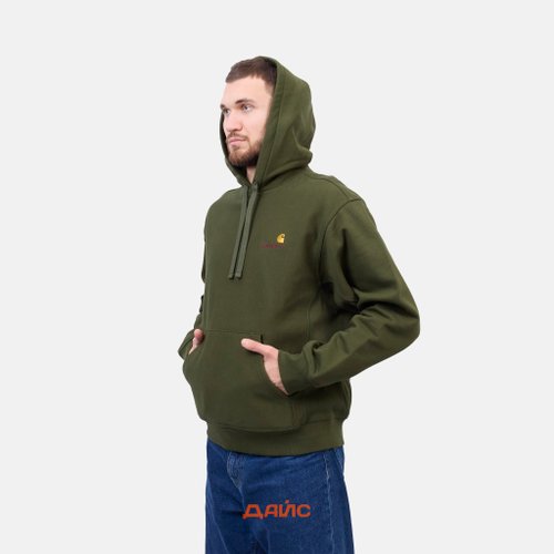 Толстовка мужская Carhartt WIP Hooded American Script артикул:I028279_tarragon - купить в магазине Дайс