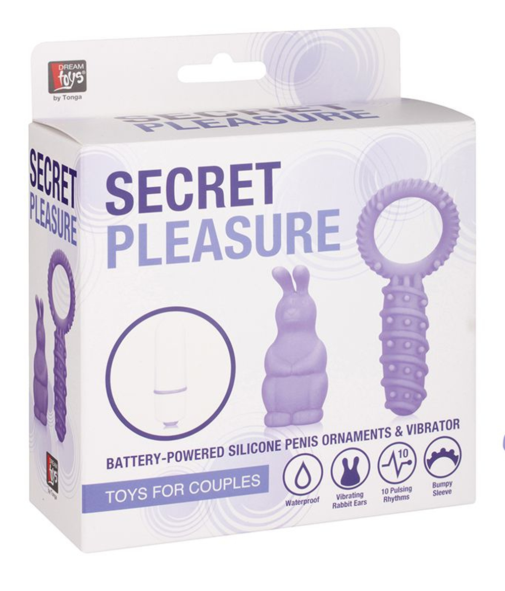 Фиолетовый набор NEON SECRET PLEASURE: эрекционное кольцо с лепестком и вибропуля с насадкой-зайчиком (Цвет: фиолетовый)