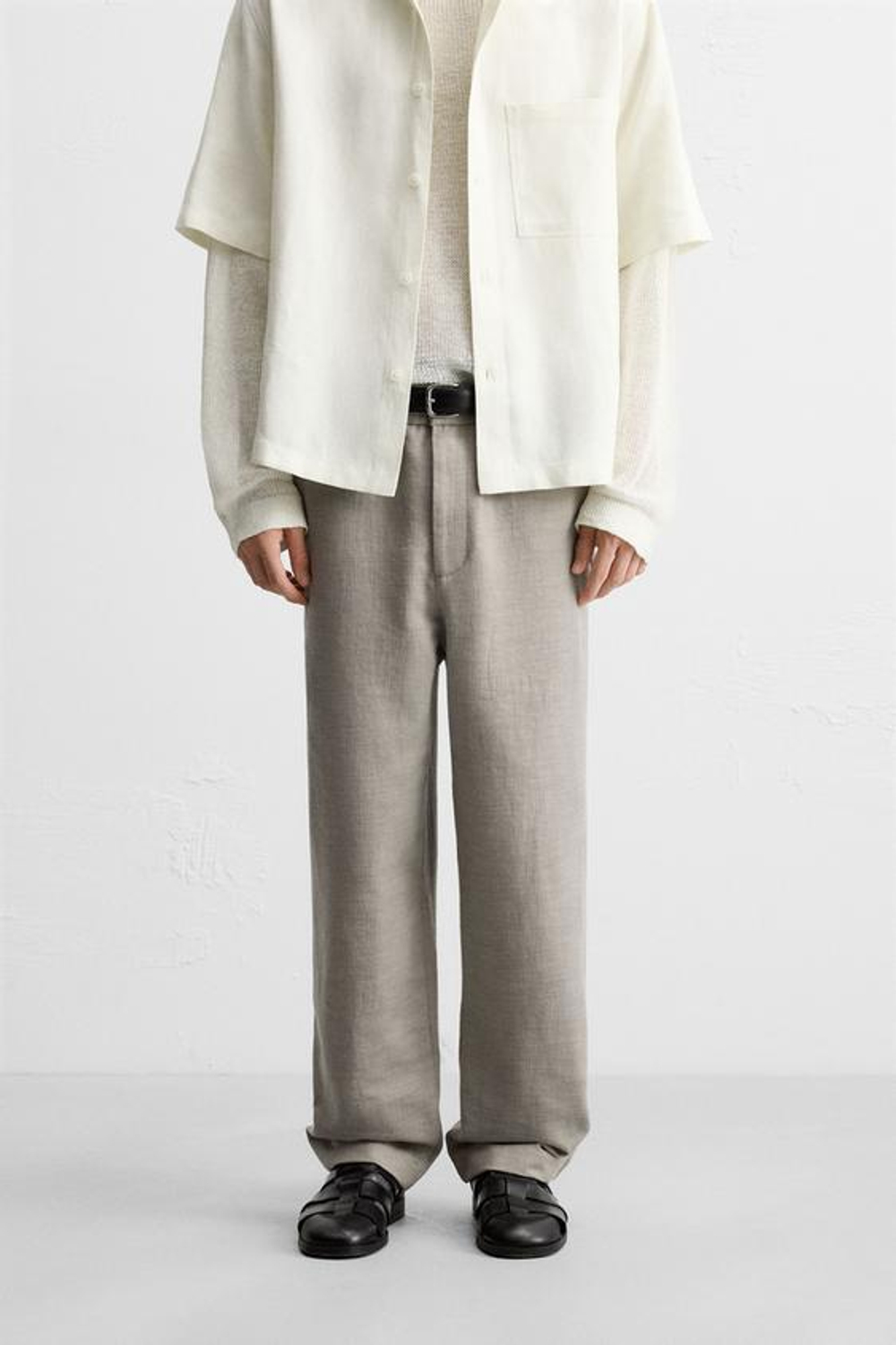 ZARA БРЮКИ REGULAR FIT ИЗ ТКАНИ С ТЕКСТУРОЙ, СЕРО-КОРИЧНЕВЫЙ