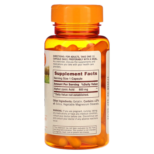 Sundown Naturals, Альфа-липоевая кислота, 600 мг, 60 капсул