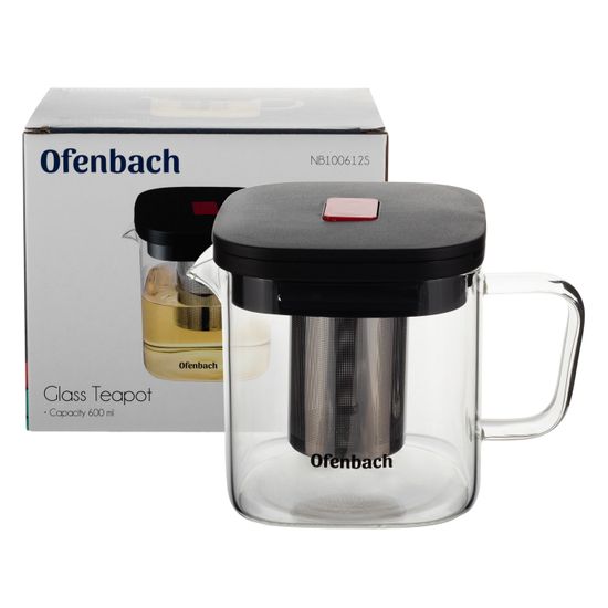 Стеклянный заварочный чайник 0,6 л. Ofenbach NB 100612S с ситечком