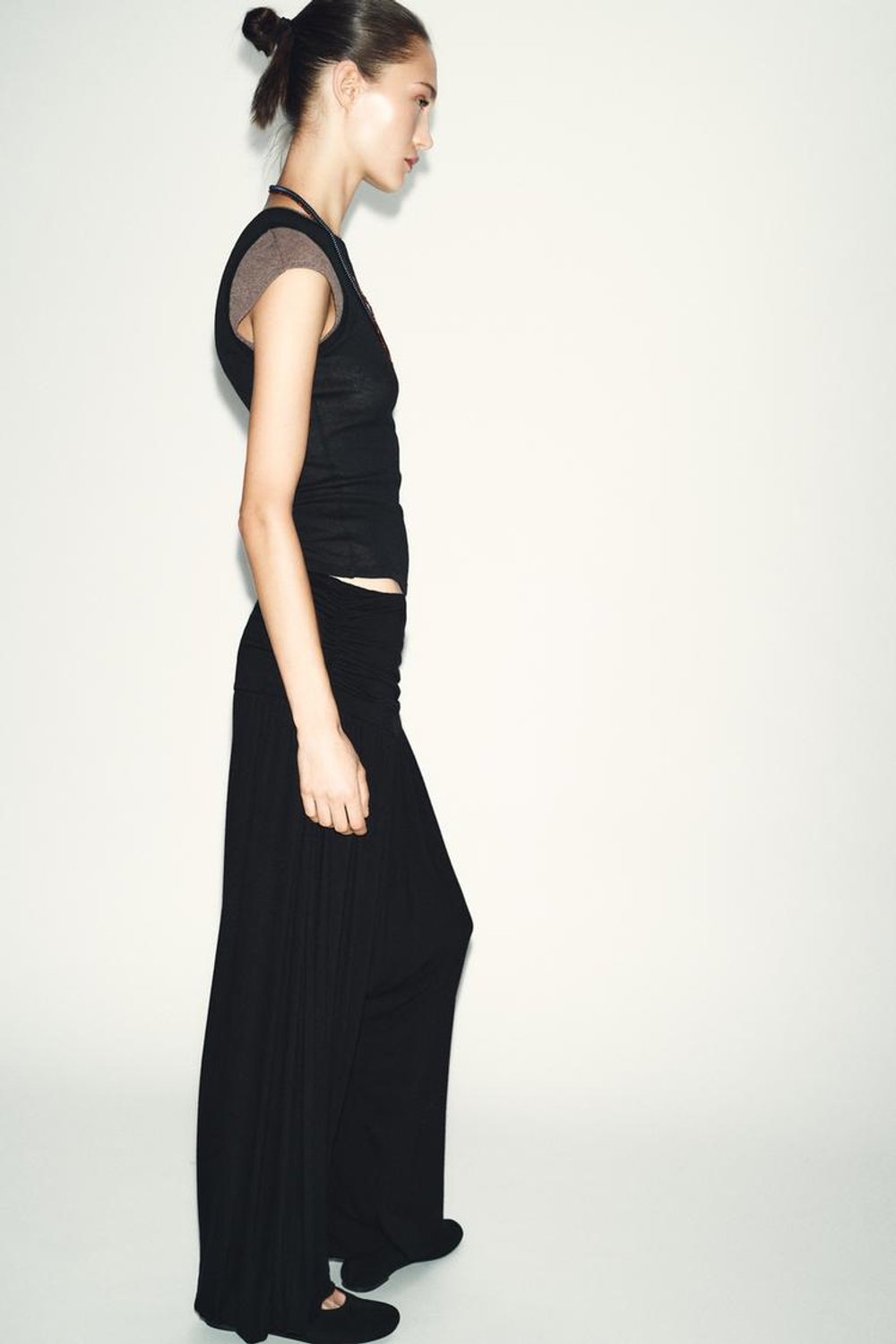 ZARA ТОП С ДВОЙНЫМ КОНТРАСТНЫМ ЭФФЕКТОМ, ЧЕРНЫЙ/КОРИЧНЕВЫЙ