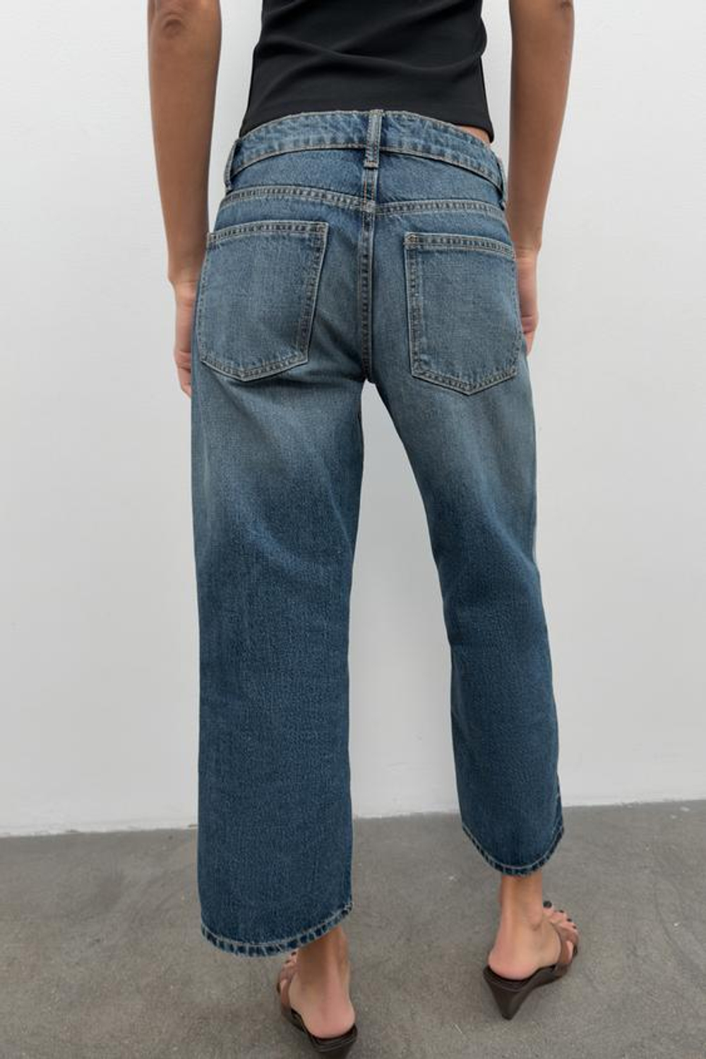 ZARA УКОРОЧЕННЫЕ ДЖИНСЫ TRF WIDE-LEG С НИЗКОЙ ПОСАДКОЙ, СИНИЙ