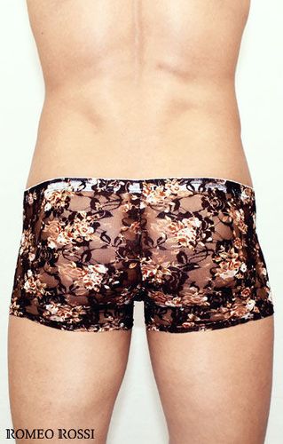 Мужские трусы боксеры черные с бежевыми розами Romeo Rossi Rose Boxer RR00231