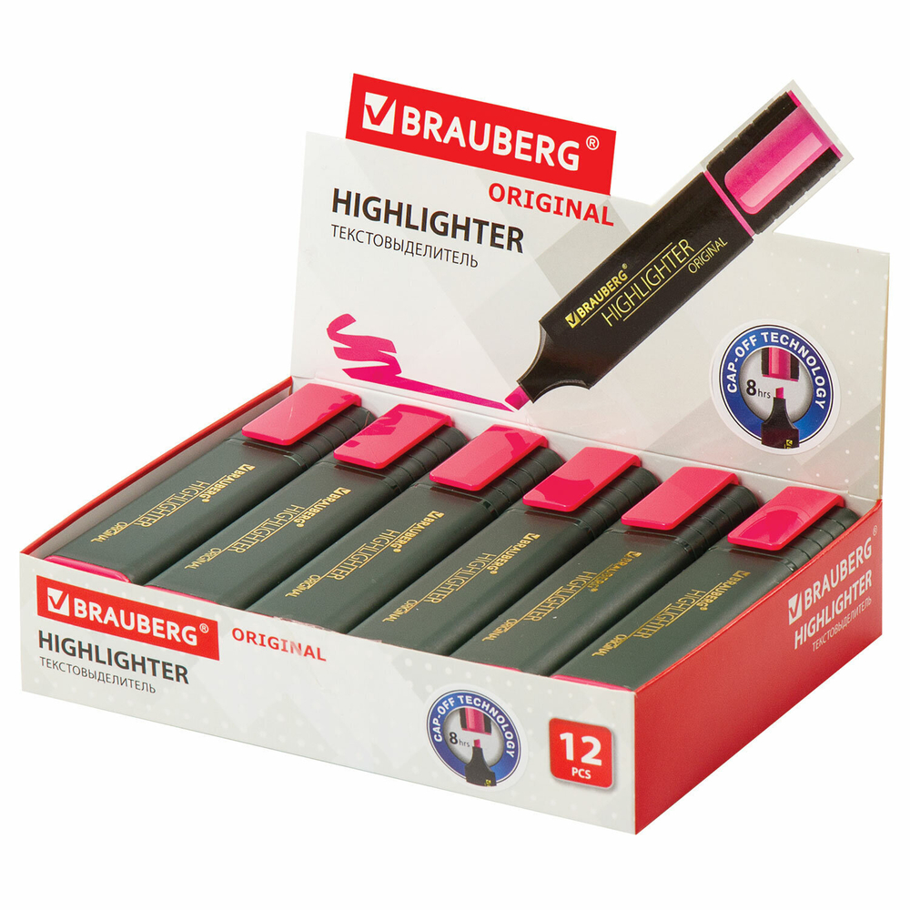 Текстовыделитель BRAUBERG "ORIGINAL" красный линия 1-5 мм (24 штуки в упаковке)