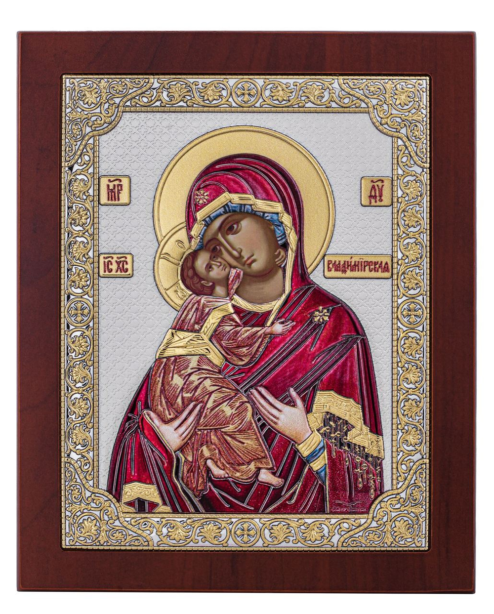 Владимирская БМ, икона прямоугольная с рамкой, красное дерево, эмаль 185х235