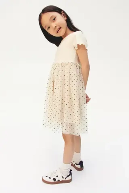 H&M Платье с короткими рукавами, кремовый