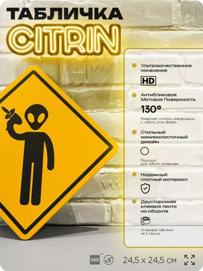 Табличка "Инопланетянин" шуточная прикольная на дверь и стену, для офиса и дома, декоративный знак, 24,5х24,5 см, пластиковая, Айдентика Технолоджи