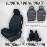 Универсальный чехол на передние сиденья из льна в черном цвете с черной нитью