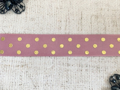 Лента репсовая в горошек, ш. 2,5 см, чайная роза