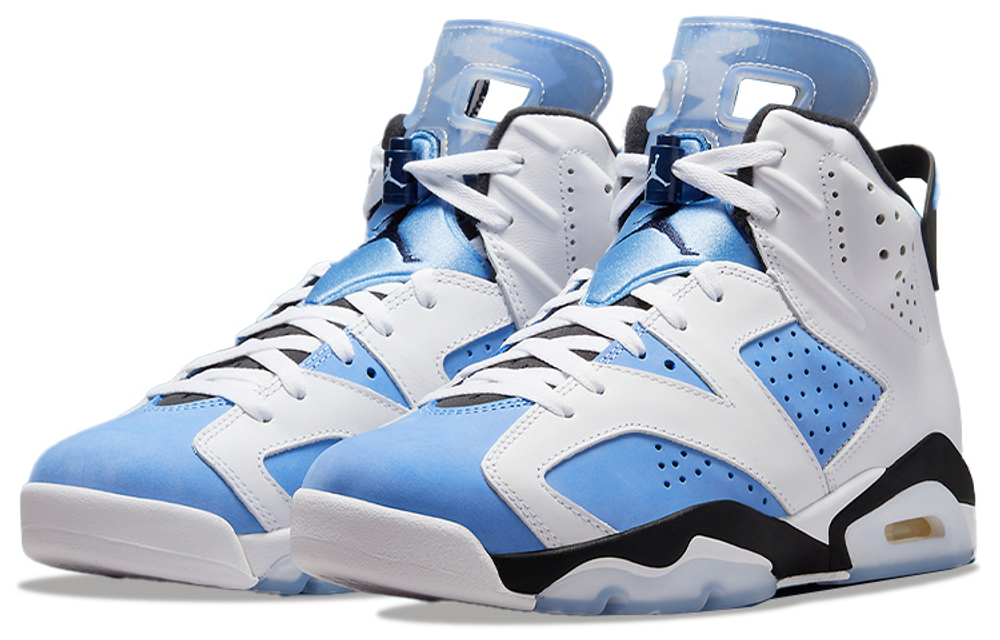 Jordan Air Jordan 6 retro "university blue" leather two-layer cowhide wear-resistant non-slip wrapping lightweight high-top retro basketball shoes men's white and blue