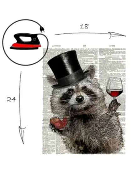 Термотрансфер "Енот в шляпе" 24х18, наклейка на одежду