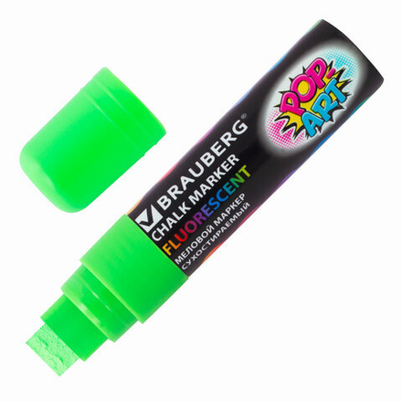 Маркер меловой «POP-ART» ЗЕЛЕНЫЙ, 15 мм, стираемый, для гладких поверхностей, BRAUBERG, 151542