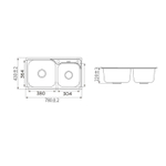 Кухонная мойка, 780x430x220 мм, 2 чаши