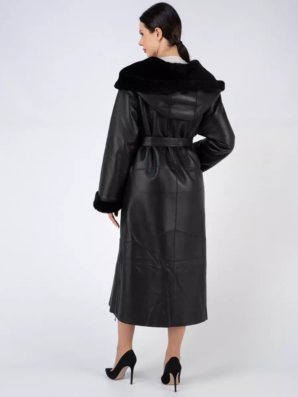 Дубленка зима натуральная с капюшоном длинная