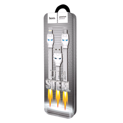 Дата-кабель Hoco U14 USB 2.4A 2in1 для Lightning & Micro, capsule one pull, TPE 1.3м (White)