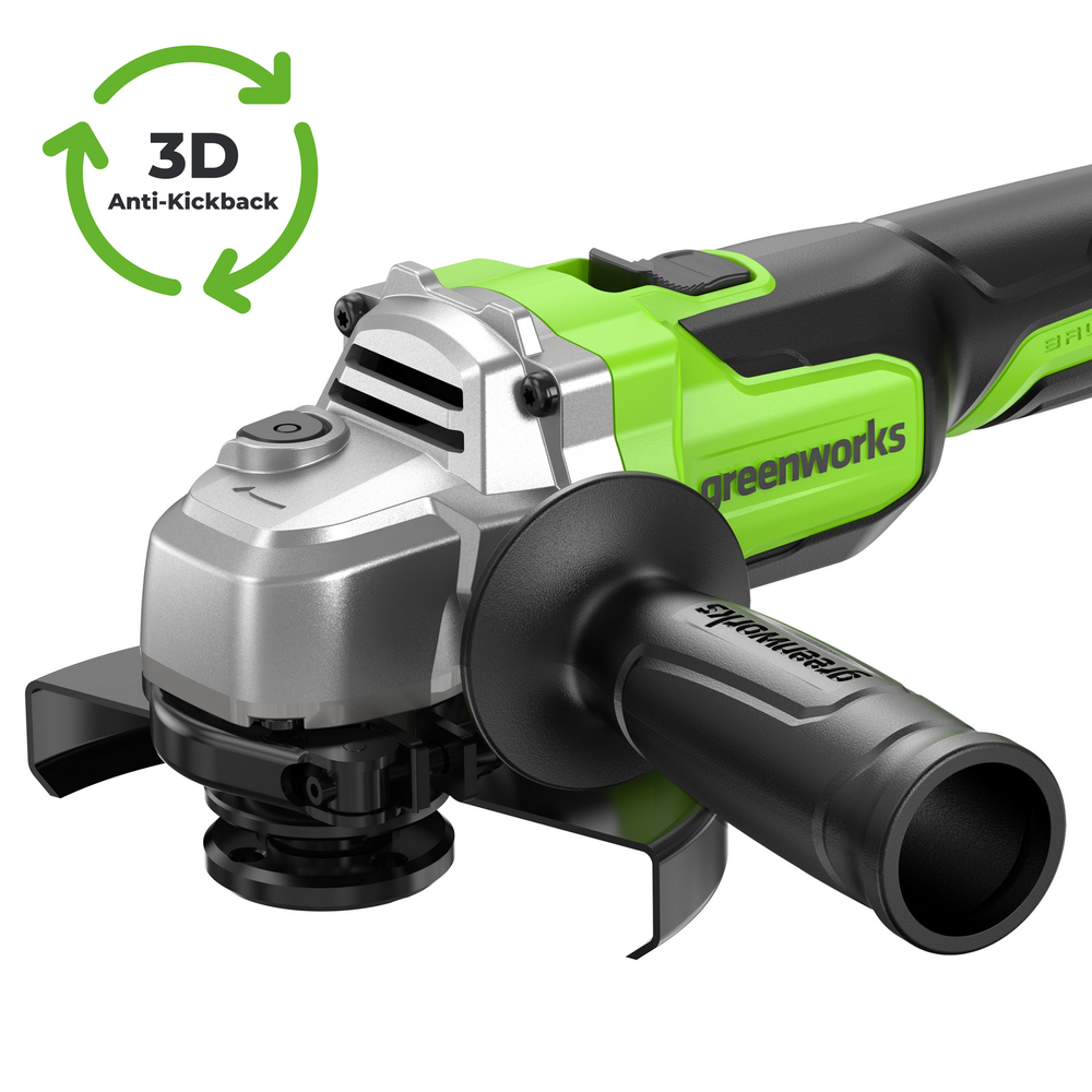 Угловая шлифовальная машина акк. Greenworks AG590, 24V, б/щет, 125 мм, 8500 об/мин, Anti-Kickback,1х4Ач,ЗУ,кор (3201007CUB)