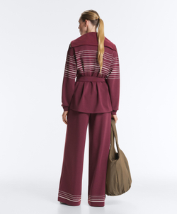 OYSHO Прямые брюки с высокой посадкой и мягкими на ощупь полосками из модала в морском стиле, бордо