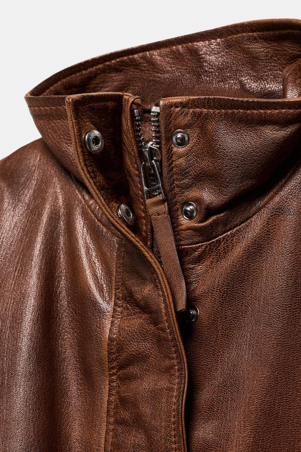 ZARA БОМБЕР ИЗ 100% КОЖИ — ZW COLLECTION LIMITED EDITION, КОРИЧНЕВЫЙ