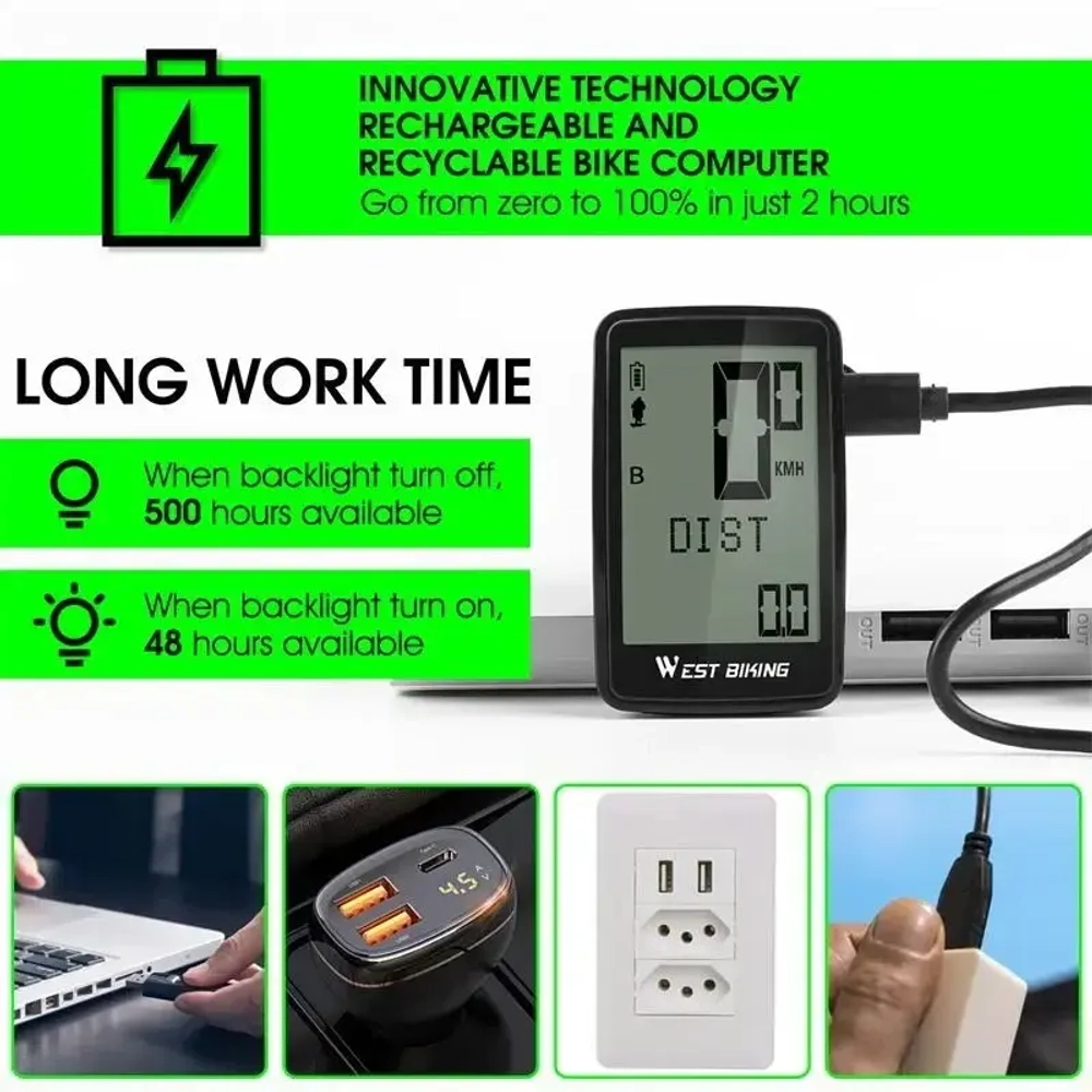 Велокомпьютер беспроводной West Biking YP0702075, 17 функций