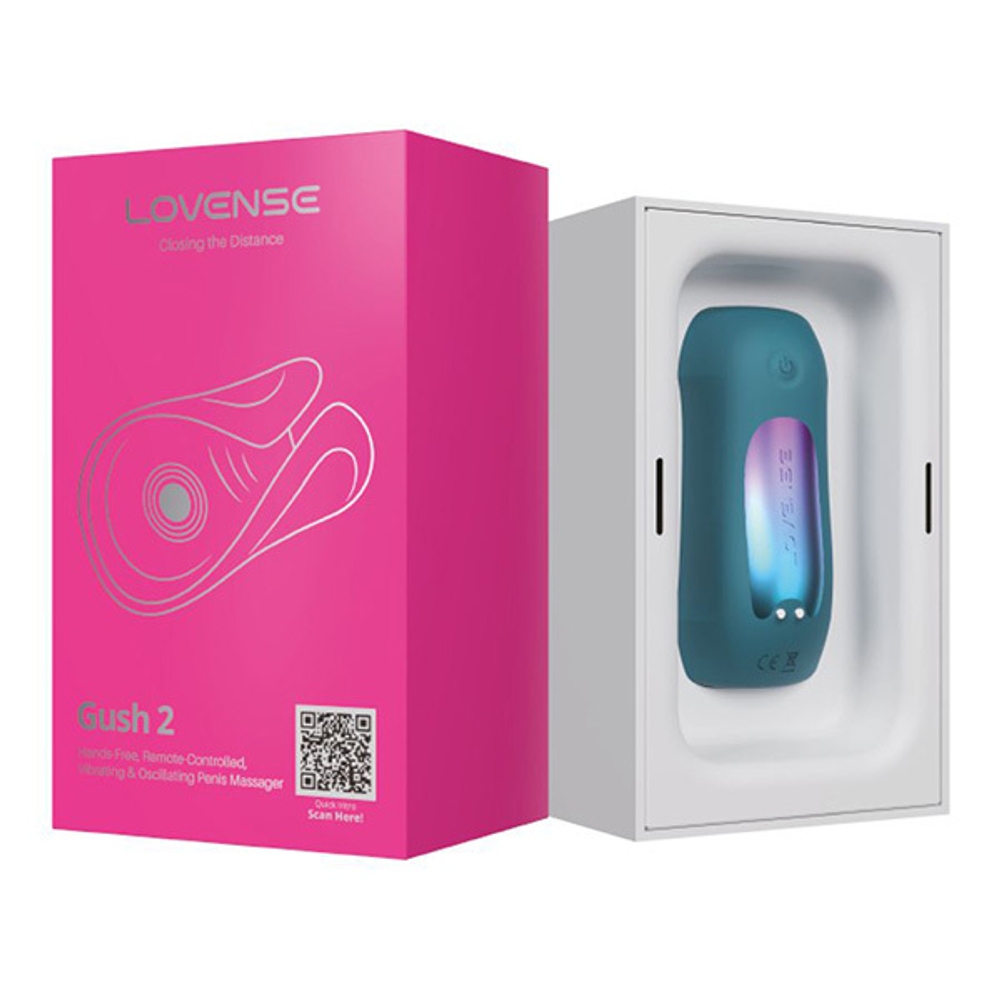 Бирюзовый силиконовый интерактивный вибромастурбатор с осцилляцией Lovense Gush 2 Penis Masturbator LE-48