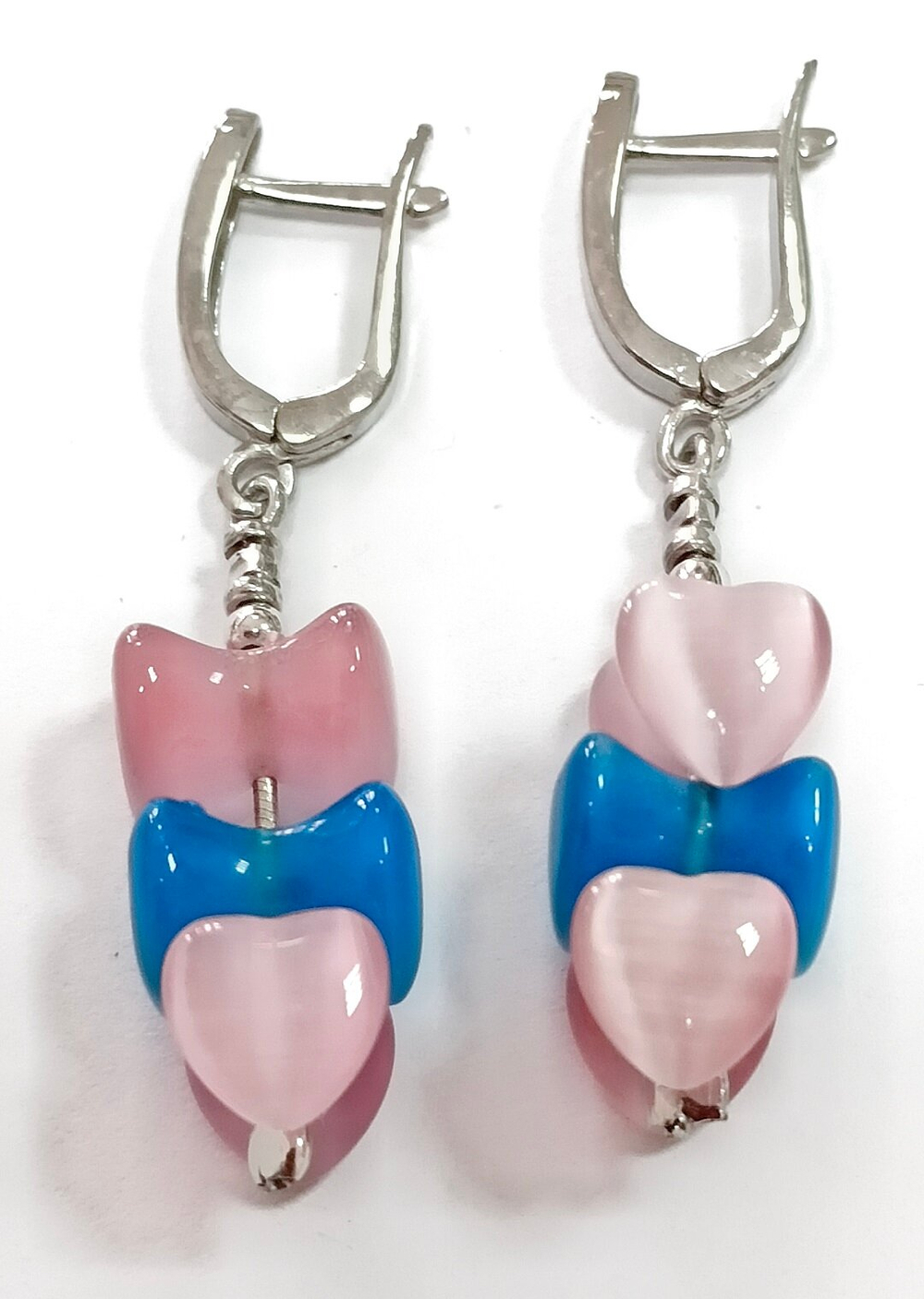 Ювелирные серьги из серебра 925 пробы, декоративная вставка"Кошачий глаз"