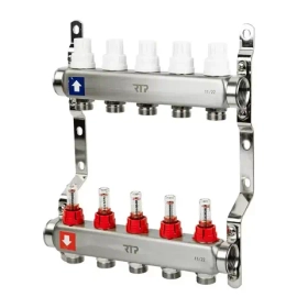Коллекторная группа с расходомером и кронштейном 1"х3/4" (евроконус), нержавеющая сталь, RTP