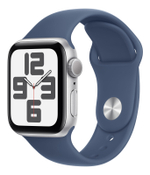 Часы Apple Watch SE, 40 мм, алюминий серебристого цвета, ремешок Sport Band цвета «деним» (2024)