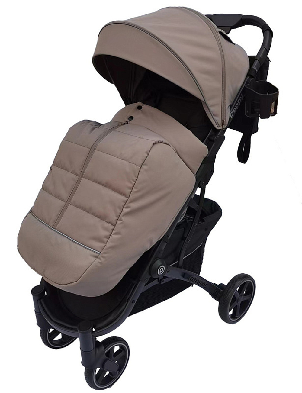 Коляска прогулочная Peppy Polo sandstone черная рама, сумка