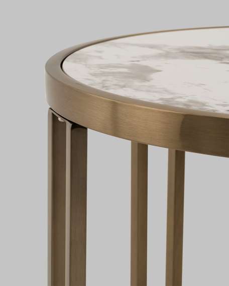 Журнальный столик Алиада 55х55 см светлая керамика сталь шампань