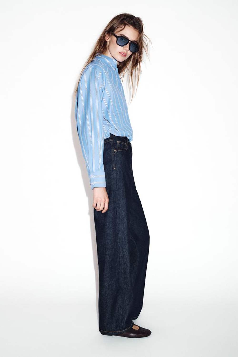 ZARA РУБАШКА GLOBO В ПОЛОСКУ, СИНИЙ/БЕЛЫЙ