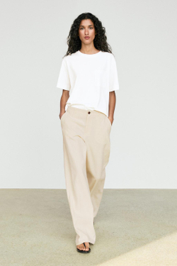 Massimo Dutti Футболка с коротким рукавом и карманом, экрю