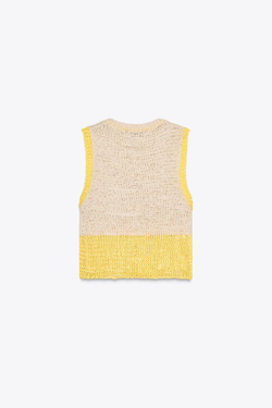 ZARA УКОРОЧЕННЫЙ ТРИКОТАЖНЫЙ ТОП, СВЕТЛО-БЕЖЕВЫЙ