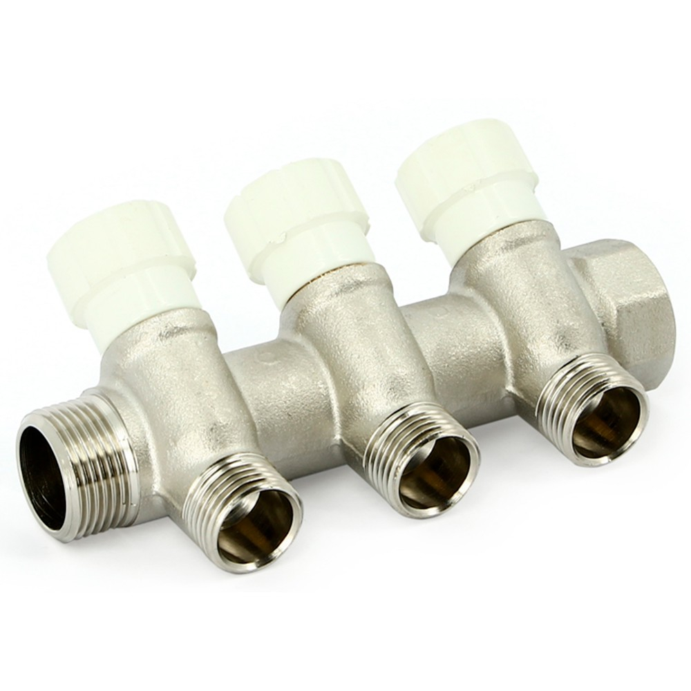 Коллектор Uni-Fitt НВ 1"х3 вых 1/2" 40 мм с вентилями, никелированный