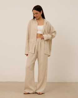 Брюки из 100% льна, бежевые