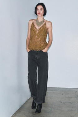 ZARA ТОП С ВЫШИВКОЙ И БУСИНАМИ — ZW COLLECTION LIMITED EDITION, ЗОЛОТОЙ